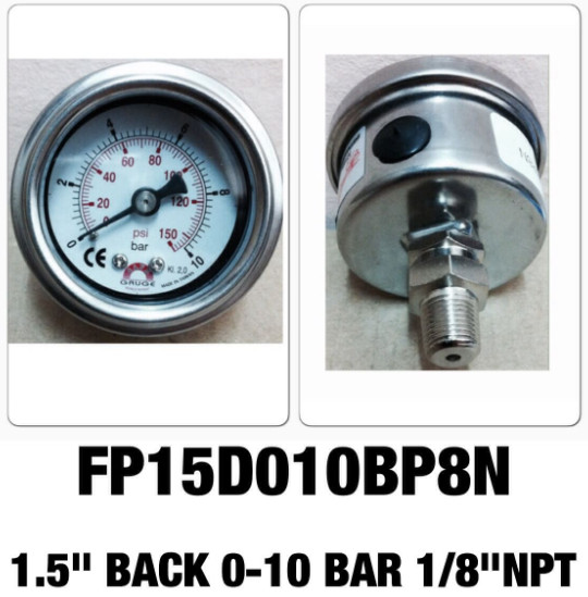 Safeguage Pressure Gauge 0-10 bar & 0-150 psi Dia.1.5" Conn.1/8"npt Back Type